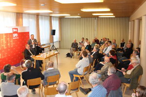 Andreas Stoch und Thomas Funk mit Reinhard Aldag bei der Podiumsdiskussion